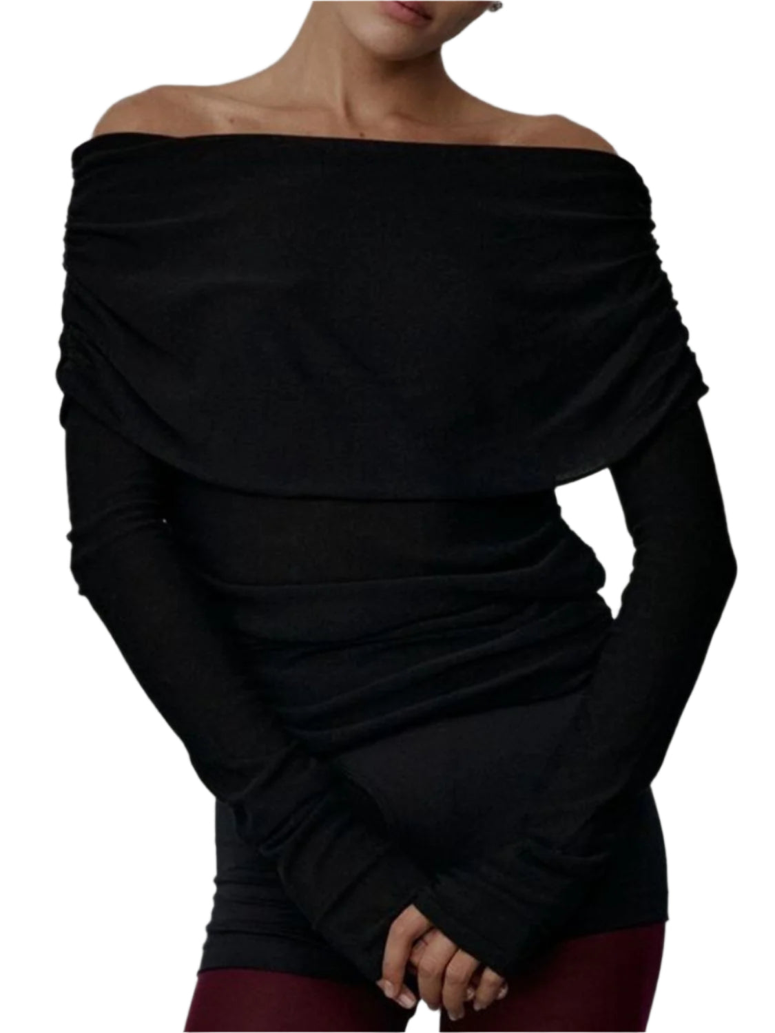 Off-Shoulder Long Sleeve Knit Top