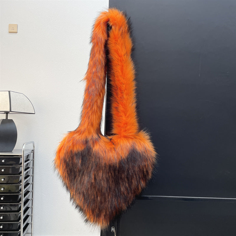 Faux Fur Big Heart Crossbody Bag