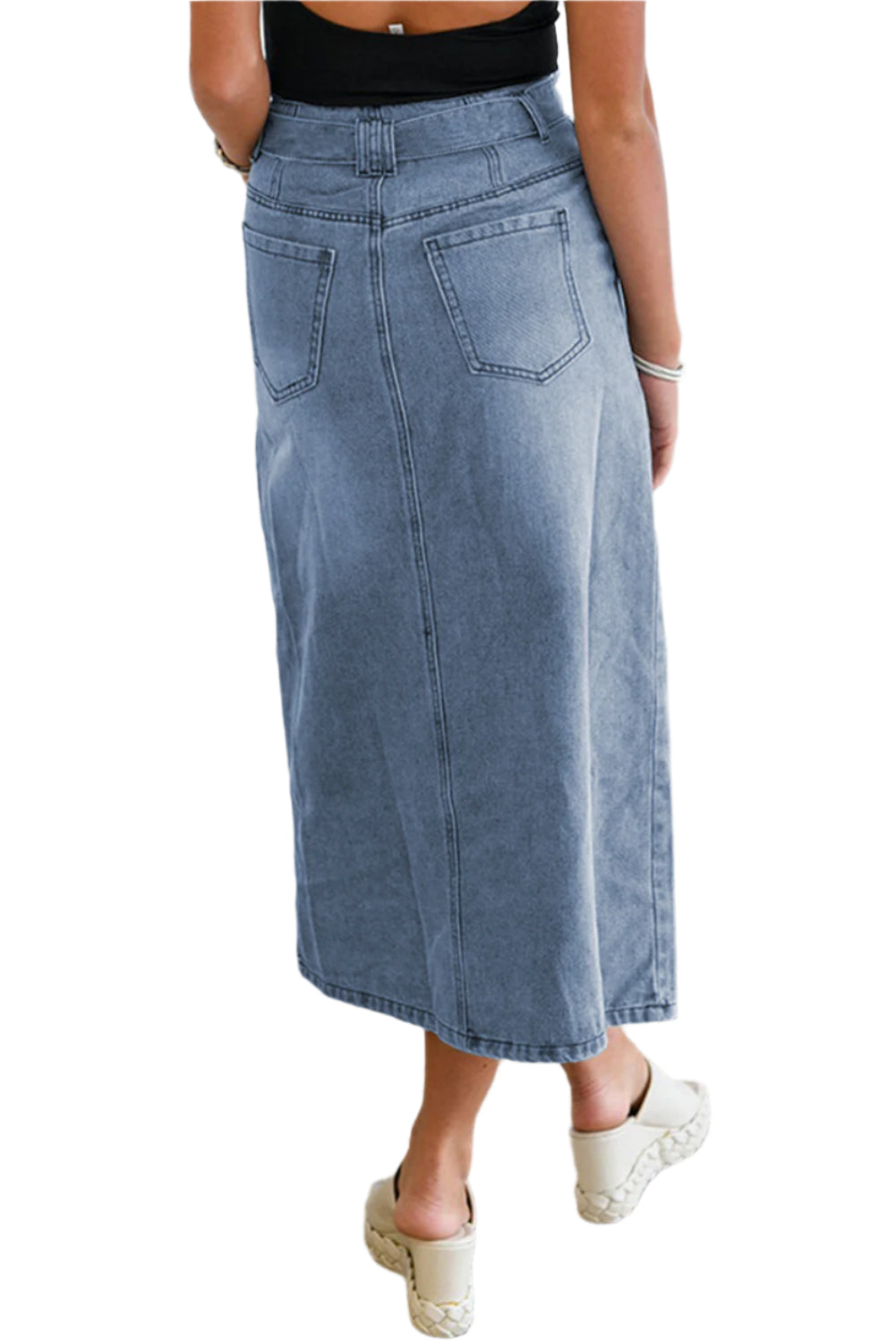 Tied Slit Denim Skirt