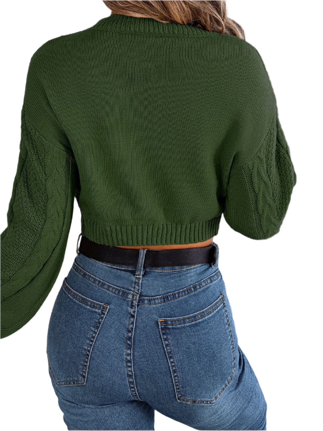 Cable-Knit Round Neck Cropped Sweater
