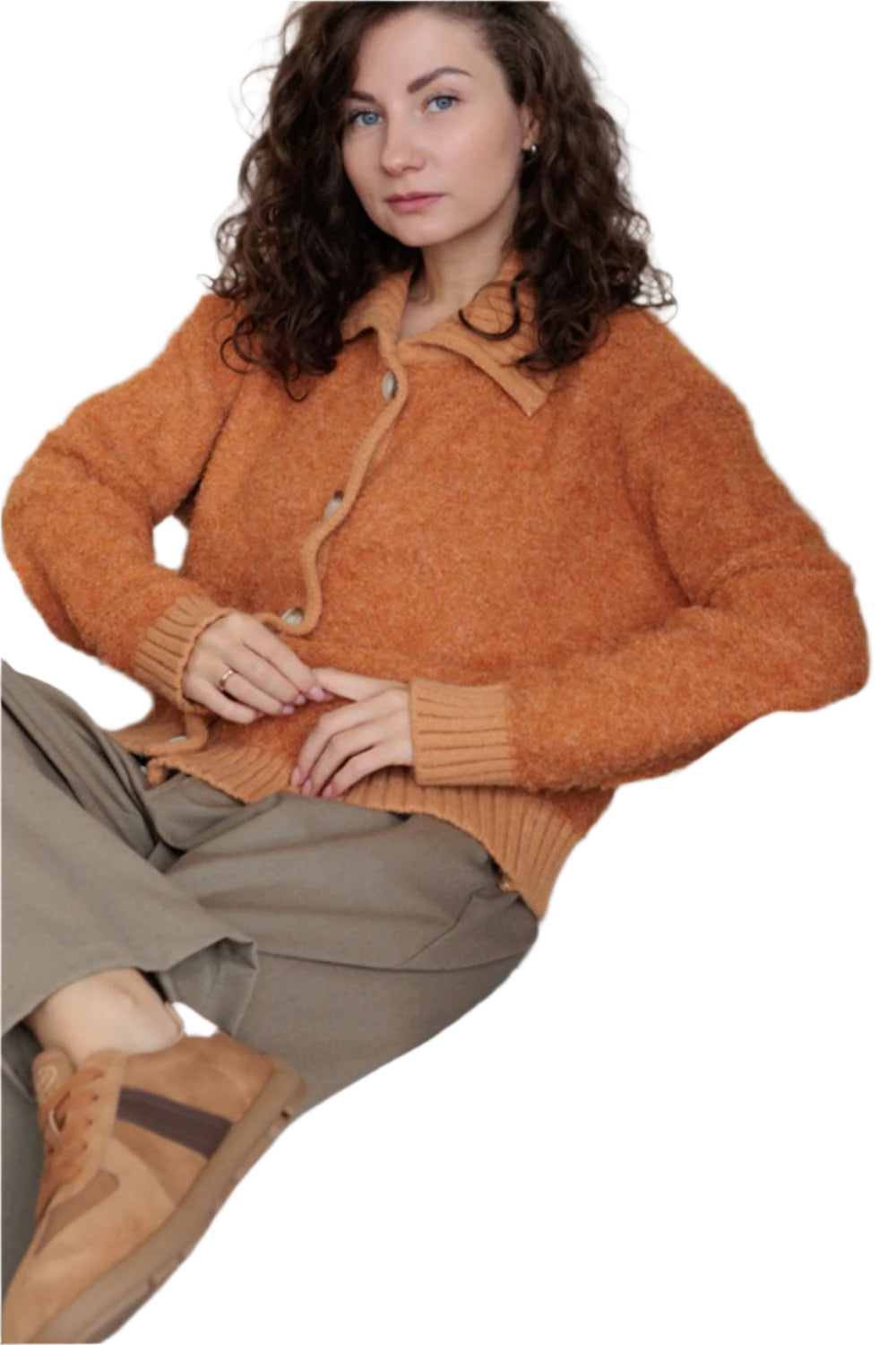 Collared Neck Button Down Long Sleeve Cardigan