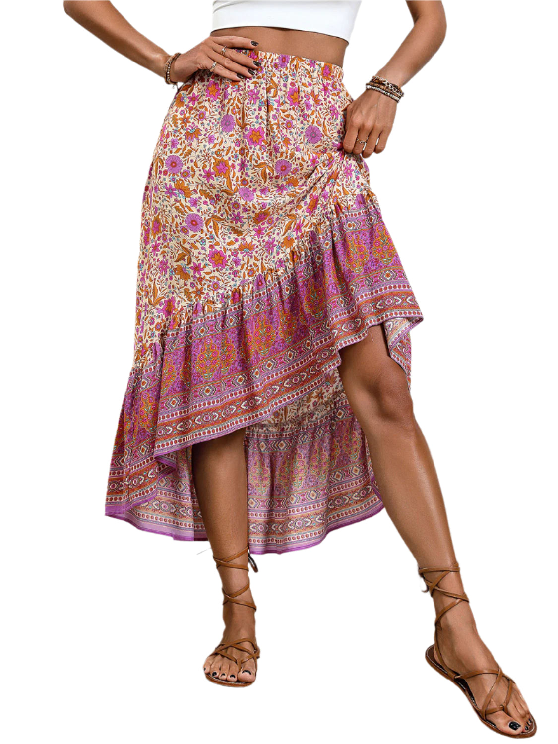 Perfee High-Low Elastic Waist Skirt