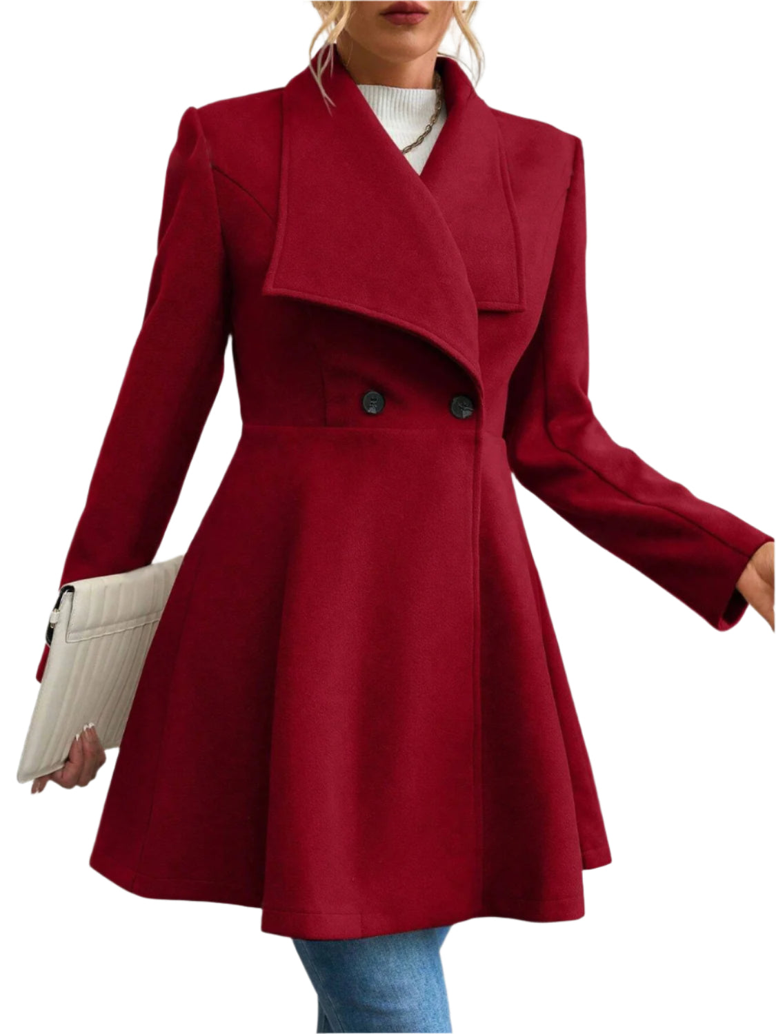Collared Neck Button Up Long Sleeve Coat