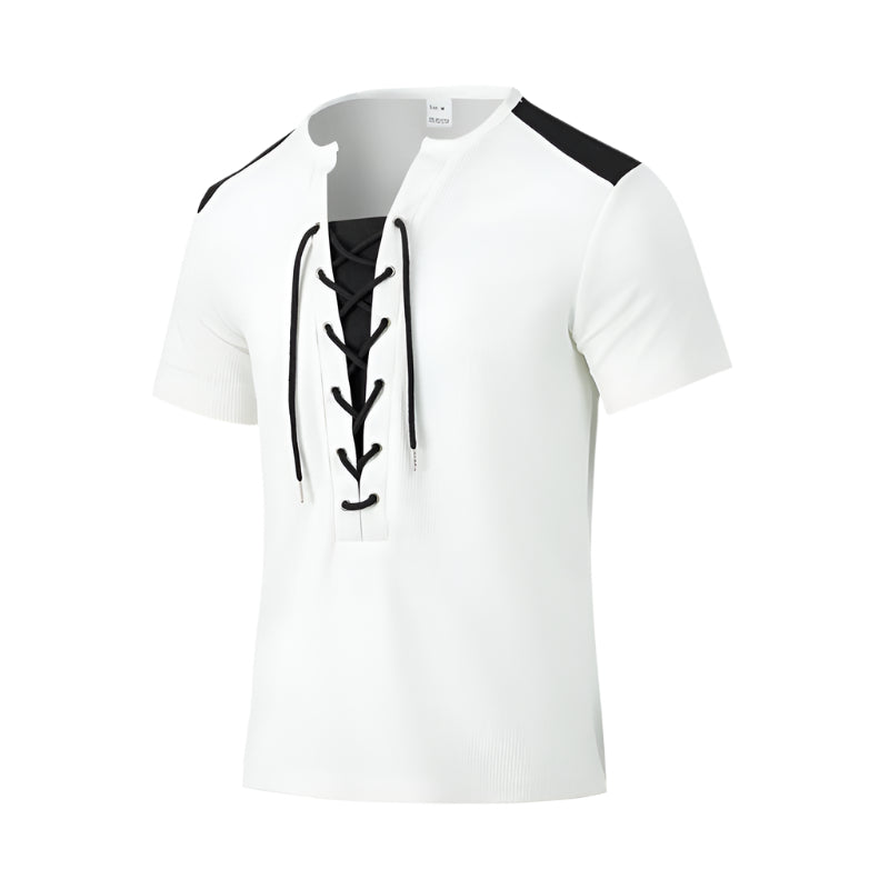 Men's Contrast Color Lace Up Shirt