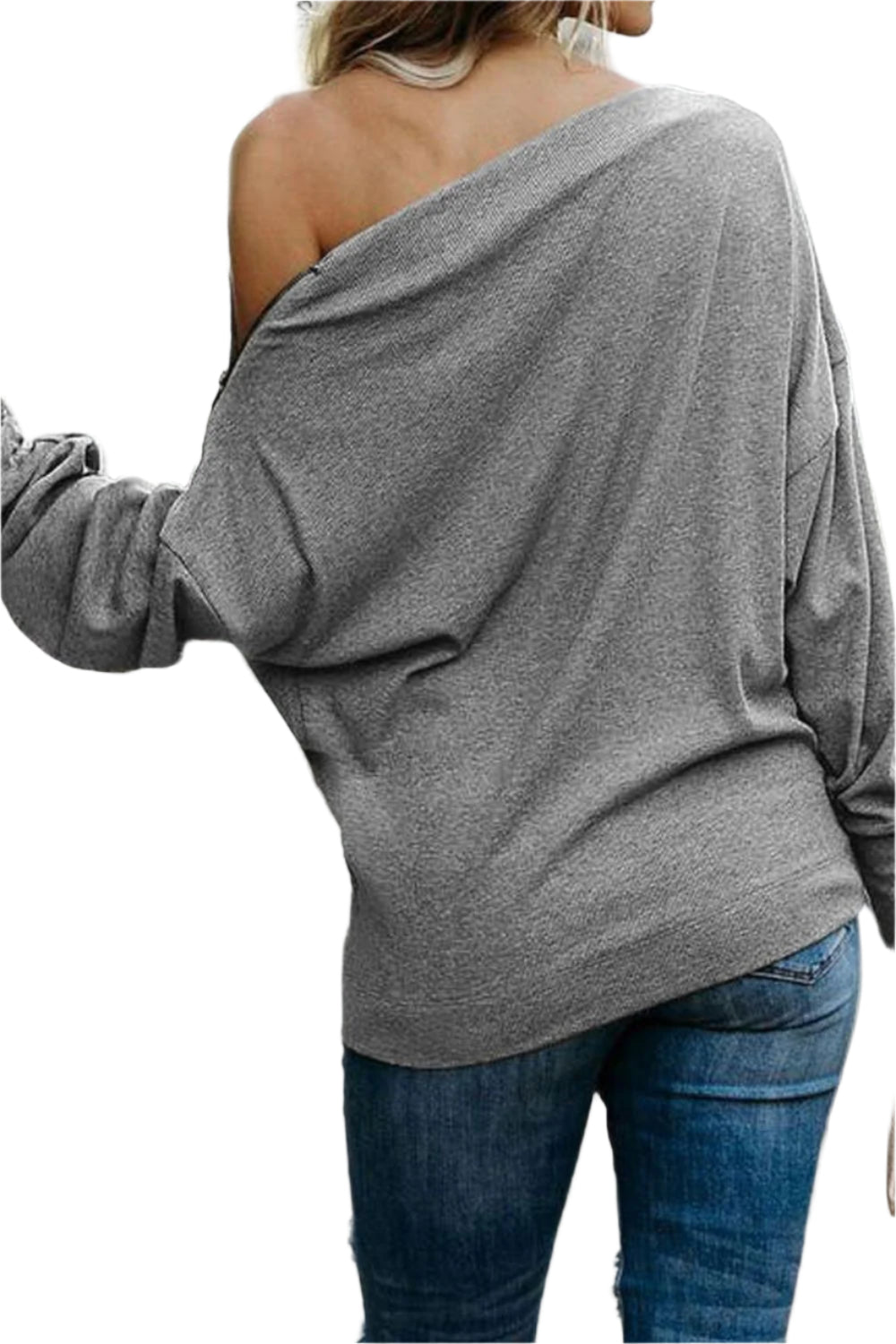 Single Shoulder Long Sleeve Sweatshirt with Zip