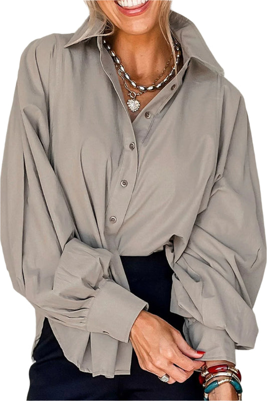 Button Down Collared Neck Long Sleeve Shirt