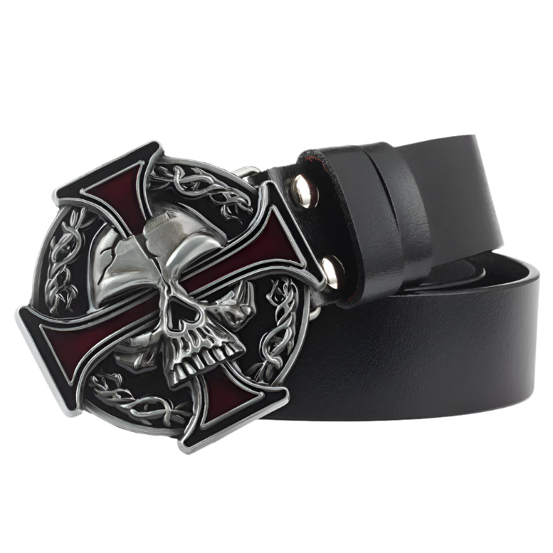 Cowhide Leather Belt with Skull Buckle