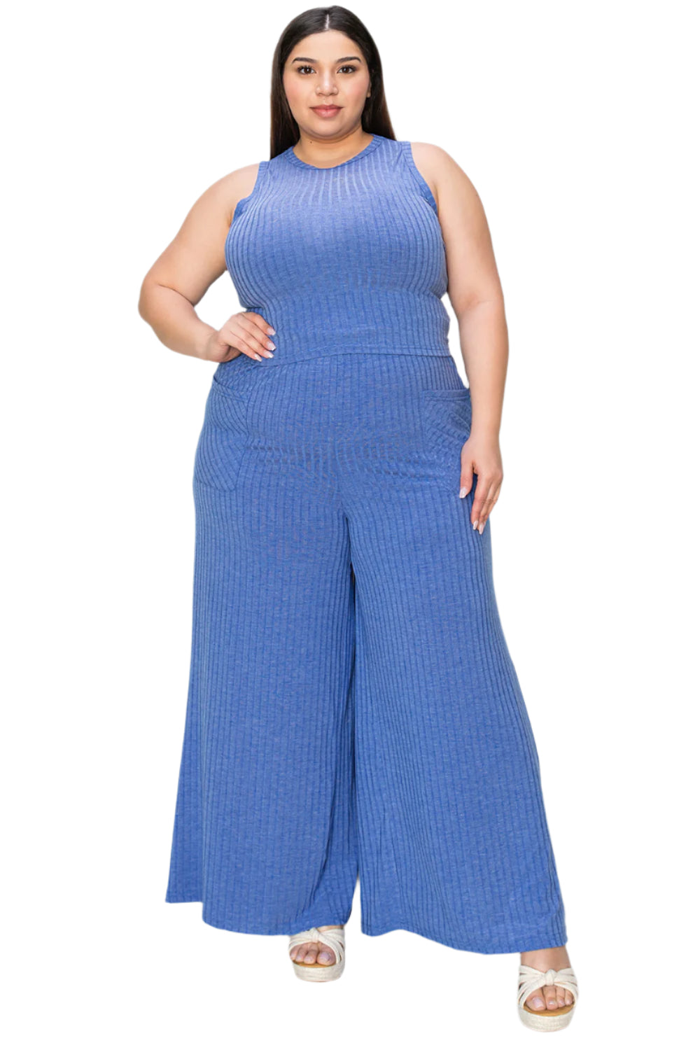 Basic Bae Full Size Ribbed Tank and Wide Leg Pants Set