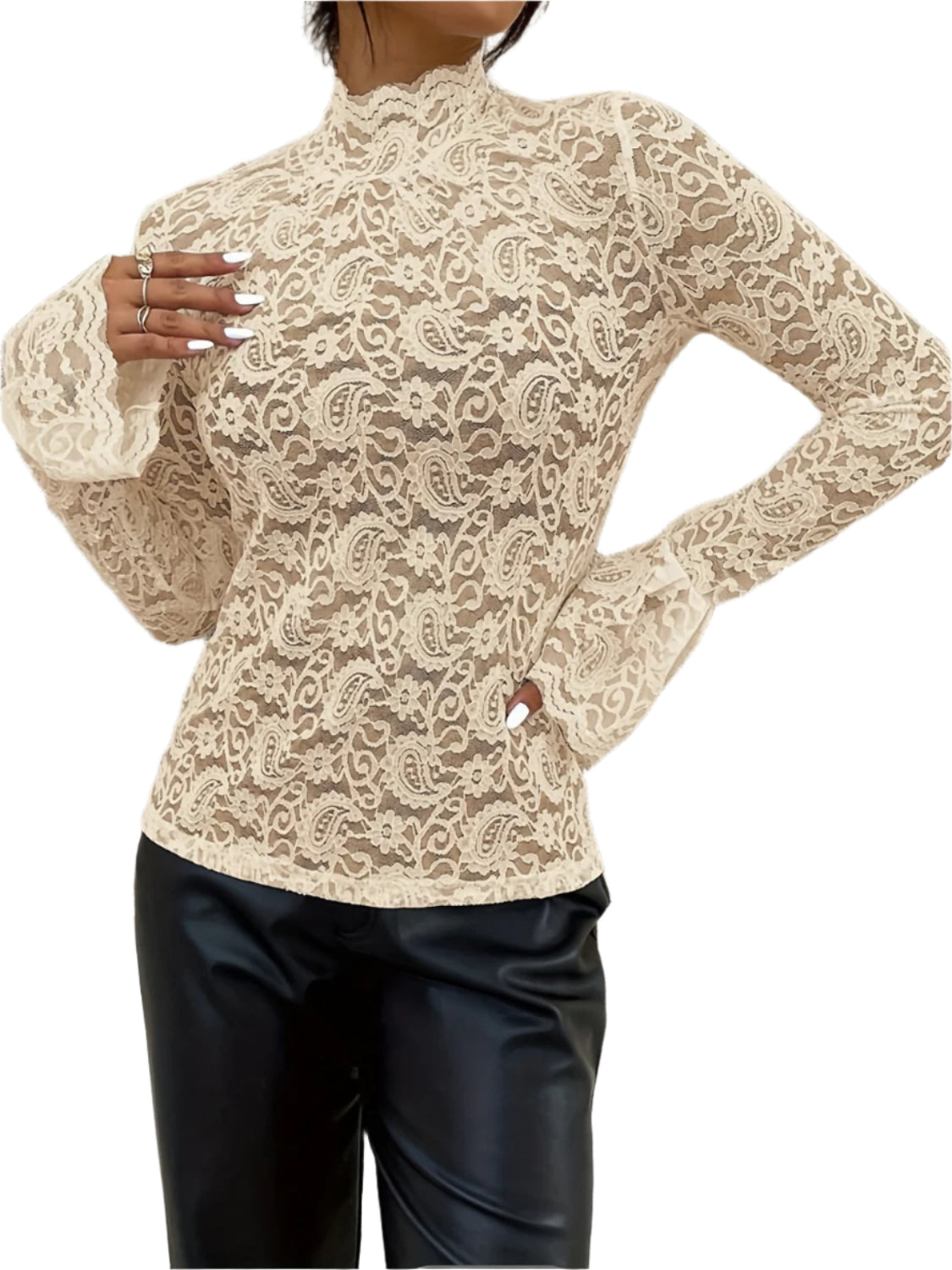 Mock Neck Long Sleeve Lace Top