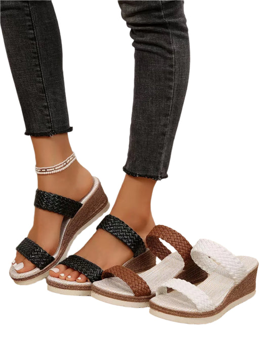 Peep Toe Woven Wedge Sandals