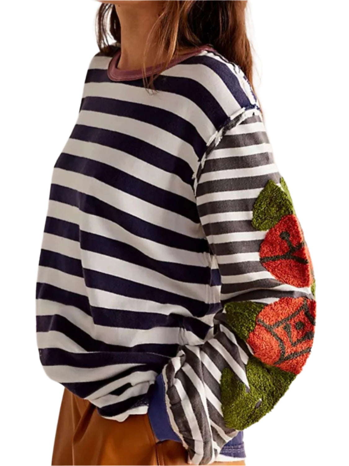 Striped Round Neck Long Sleeve Sweatshirt