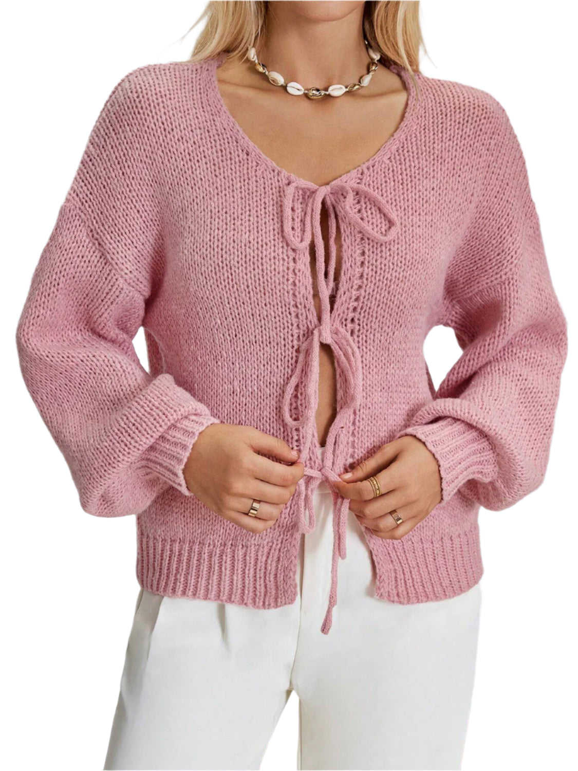 Tied Long Sleeve Dropped Shoulder Cardigan