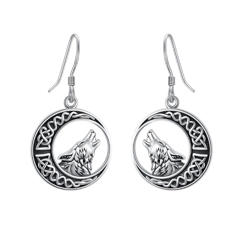 Wolf and Moon 925 Sterling Silver Earrings