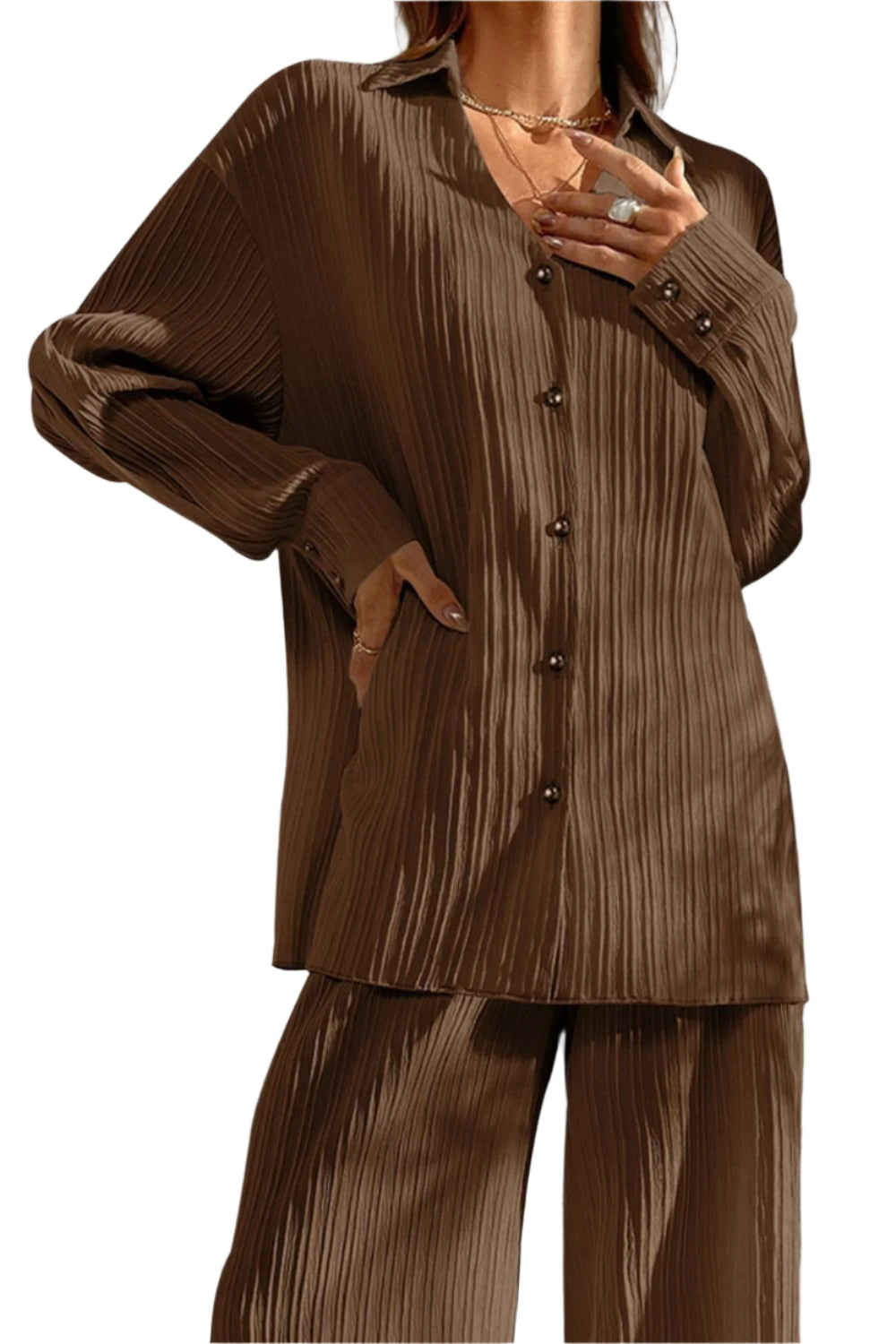 Johnny Collar Button Down Top and Pants Set