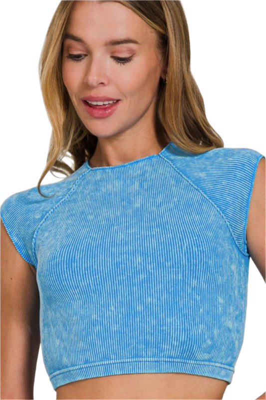 Zenana Ribbed Round Neck Cropped Top