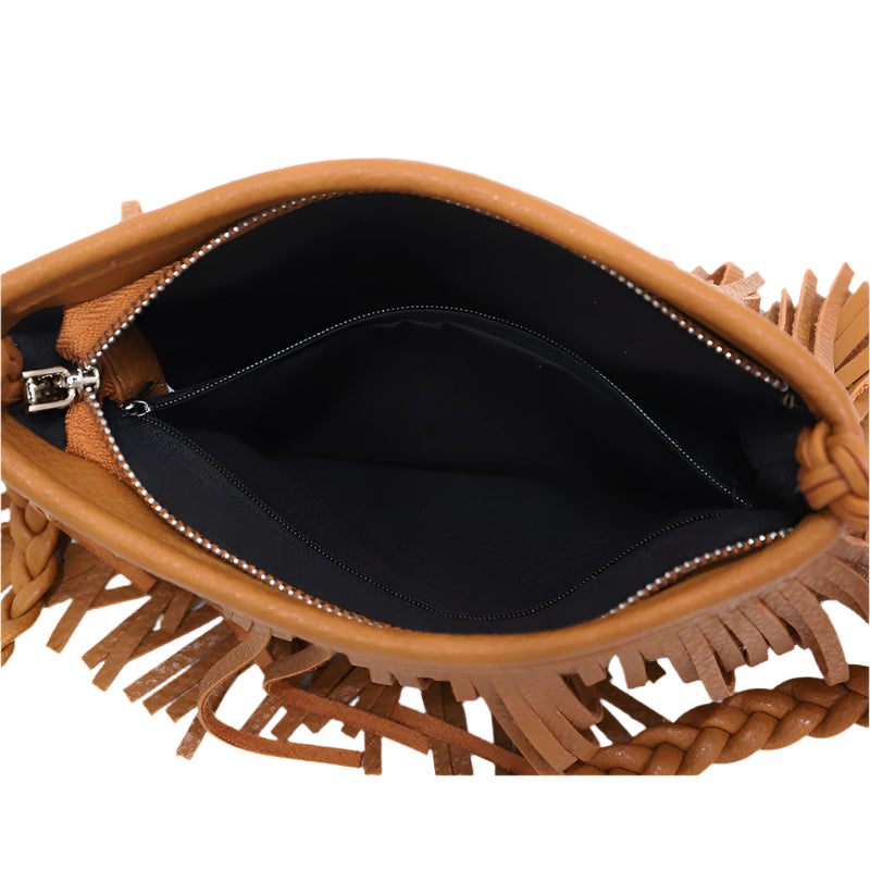 PU Leather Hand Woven Fringe Bag