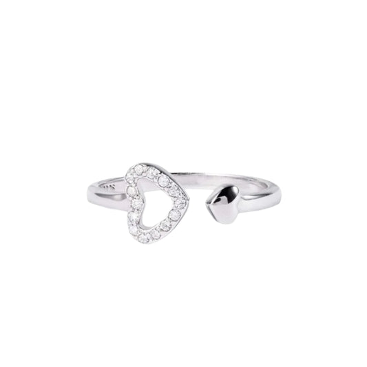 925 Sterling Silver Inlaid Zircon Heart Open Ring