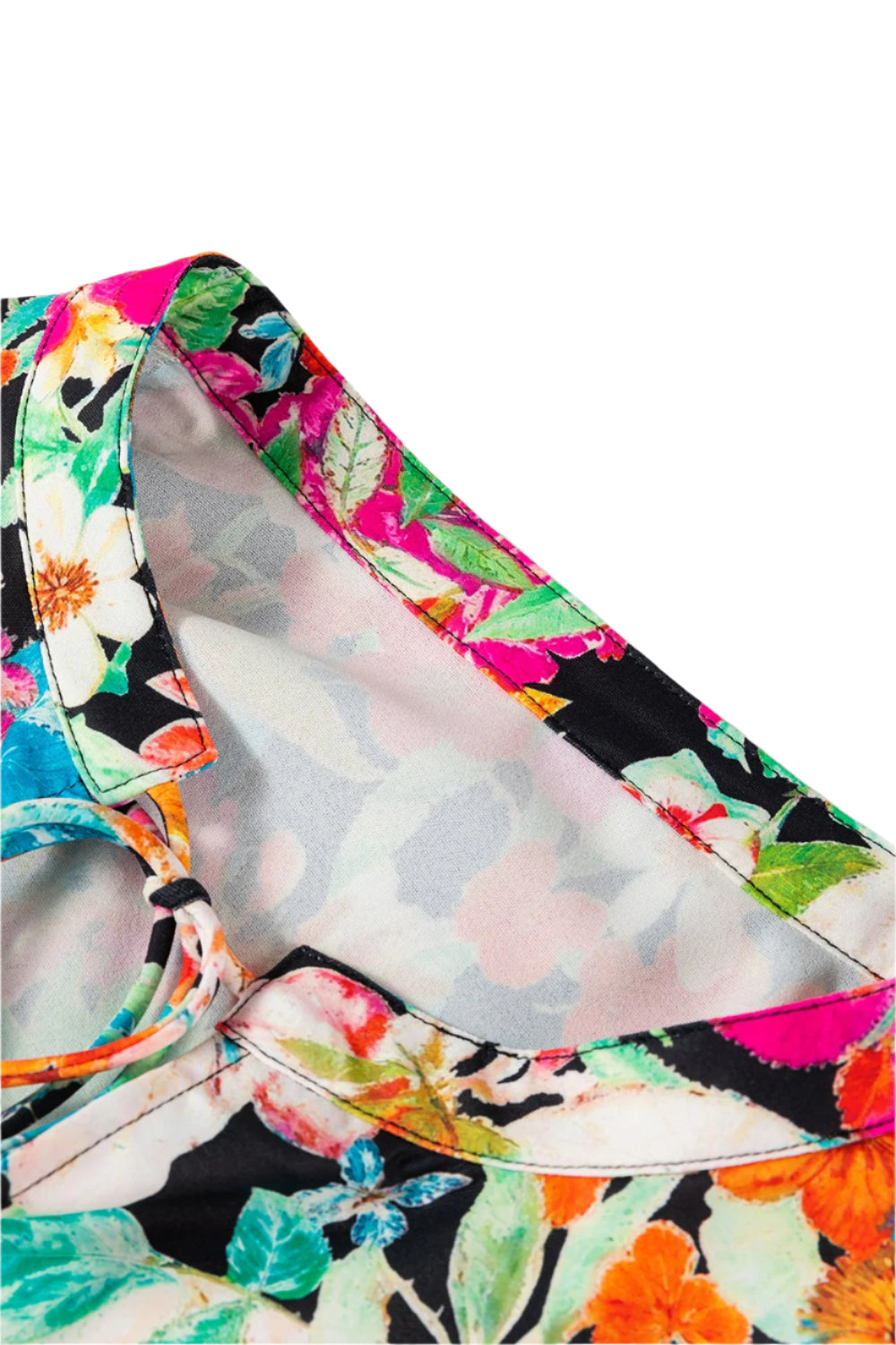 Floral Tie Neck Balloon Sleeve Blouse