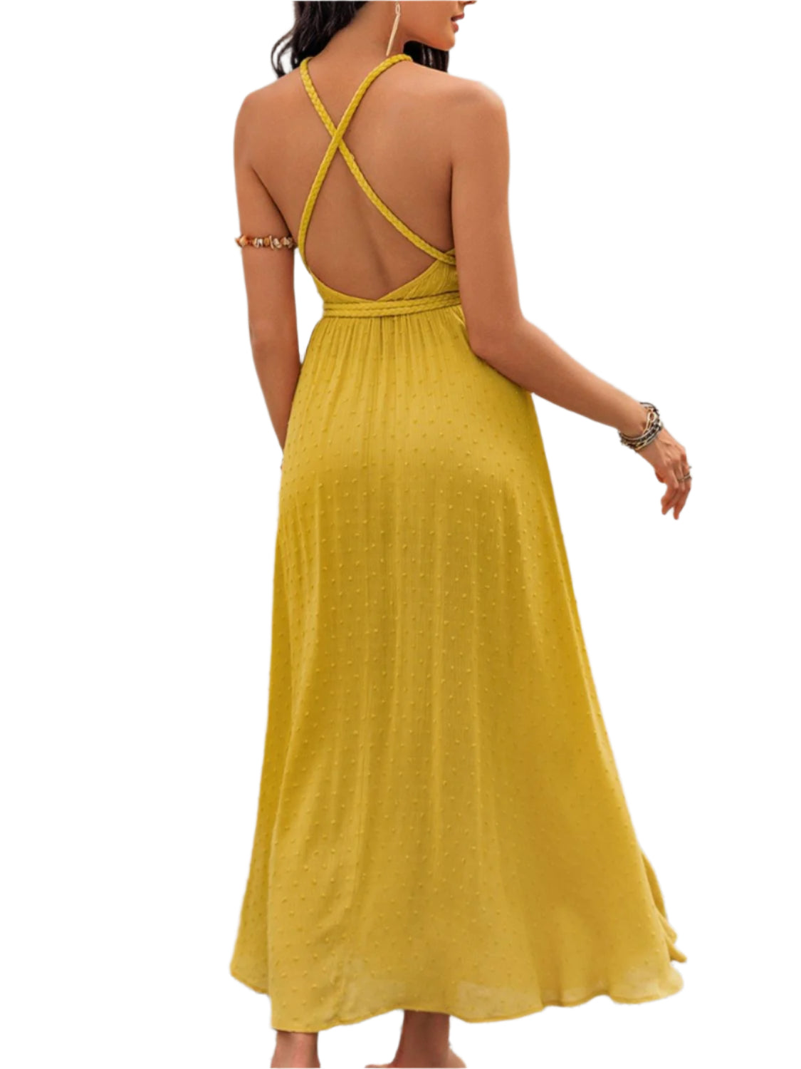 Swiss Dot Backless Sleeveless Maxi Dress