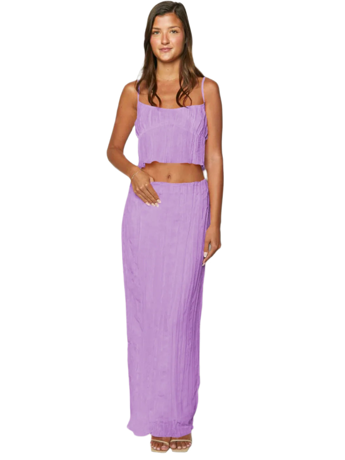 Square Neck Sleeveless Top and Ruched Skirt Set