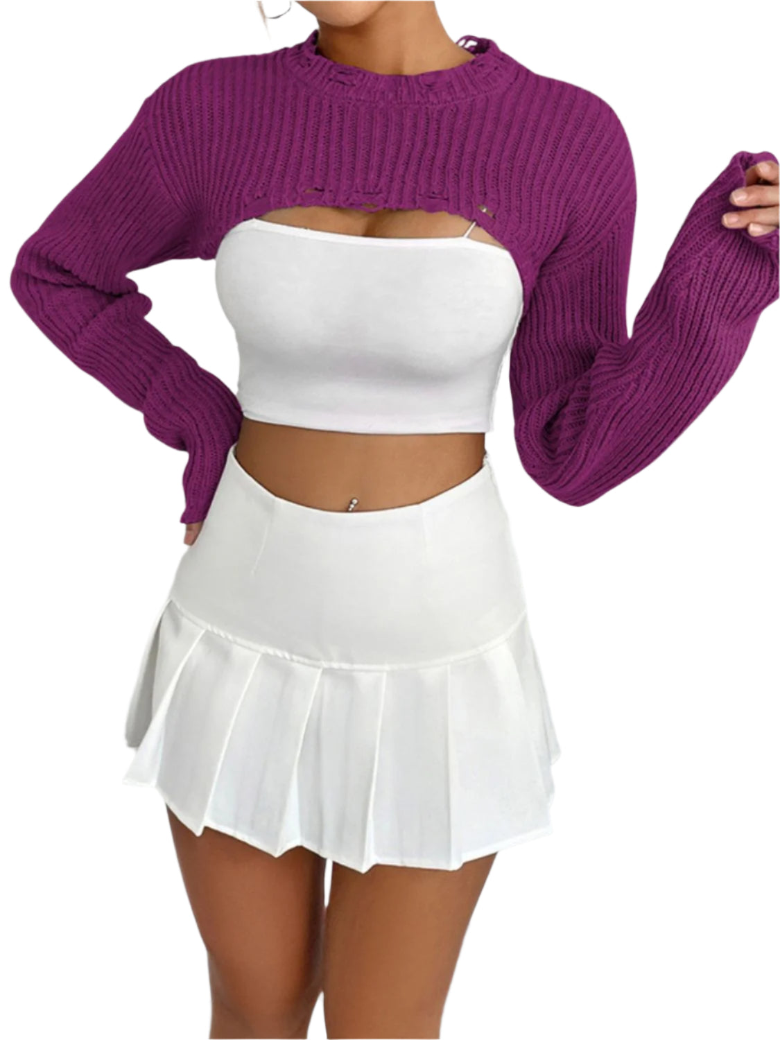Distressed Long Sleeve Cropped Sweater