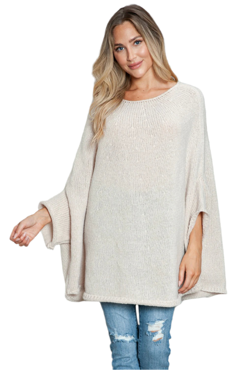 Round Neck Batwing Sleeve Sweater