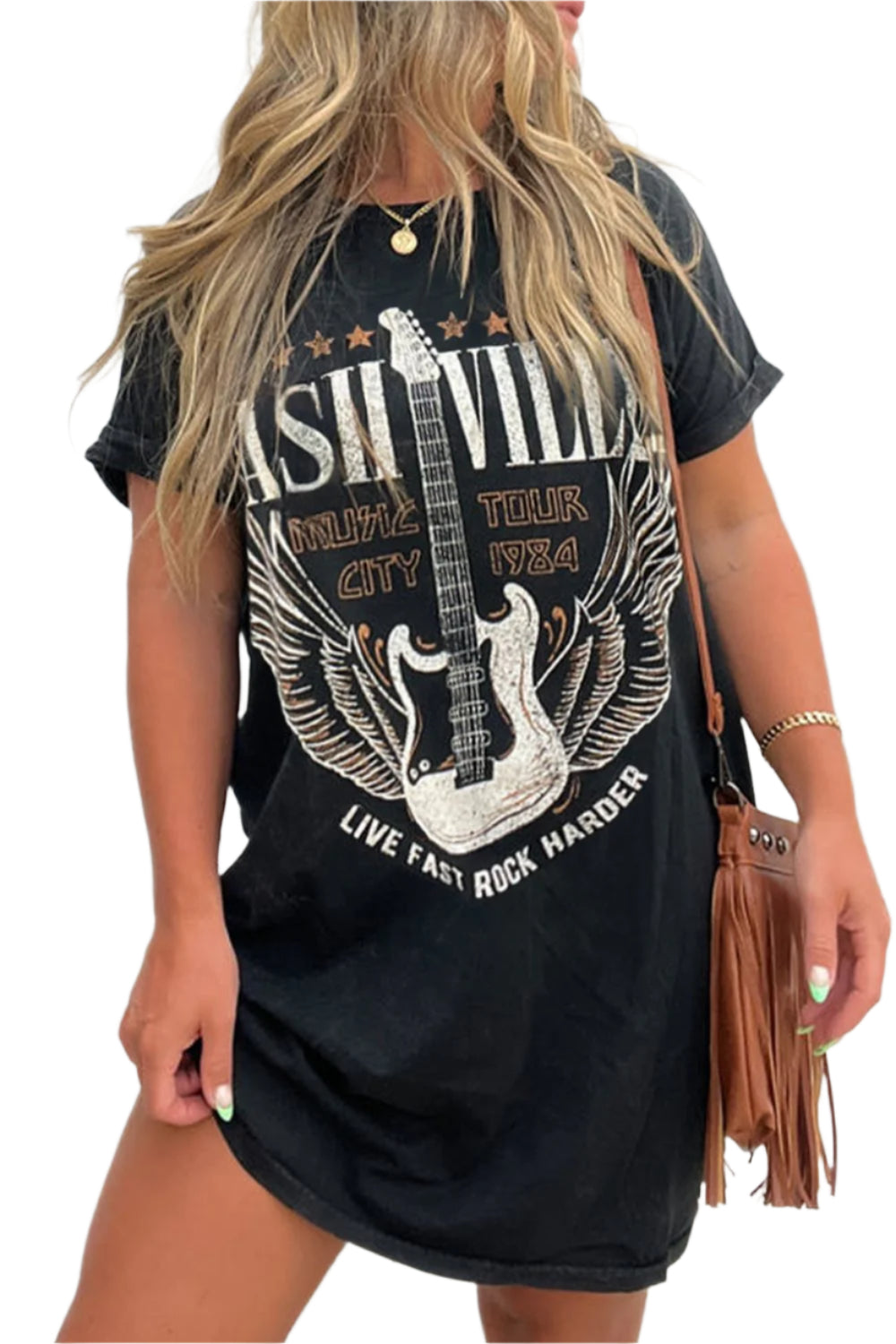 Graphic Round Neck Short Sleeve Tee Dress