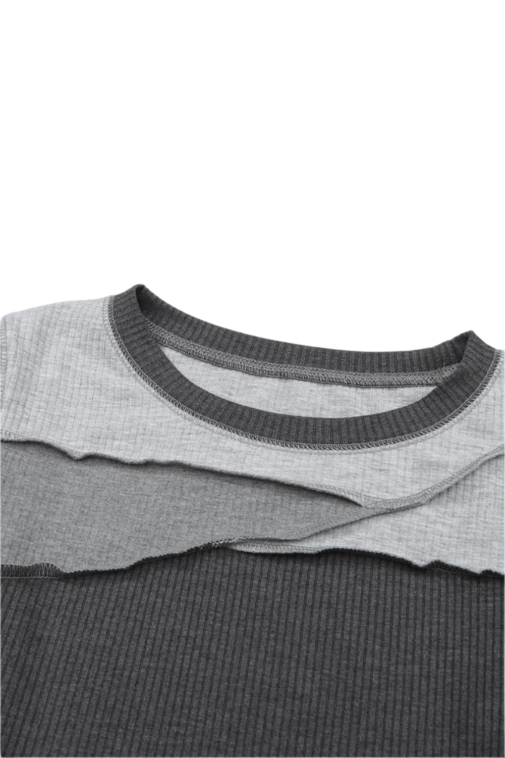 Exposed Seam Contrast Round Neck Long Sleeve T-Shirt