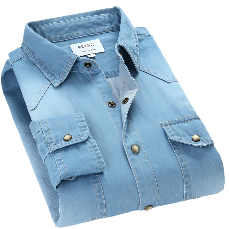 Men's Cotton Denim Long Sleeve Collard Shirt