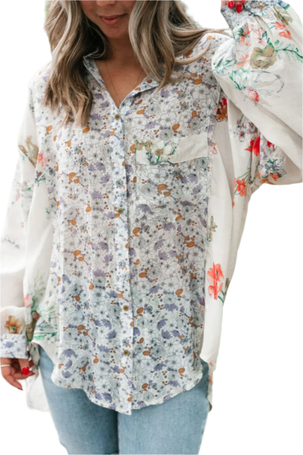 Floral Collared Neck Long Sleeve Shirt