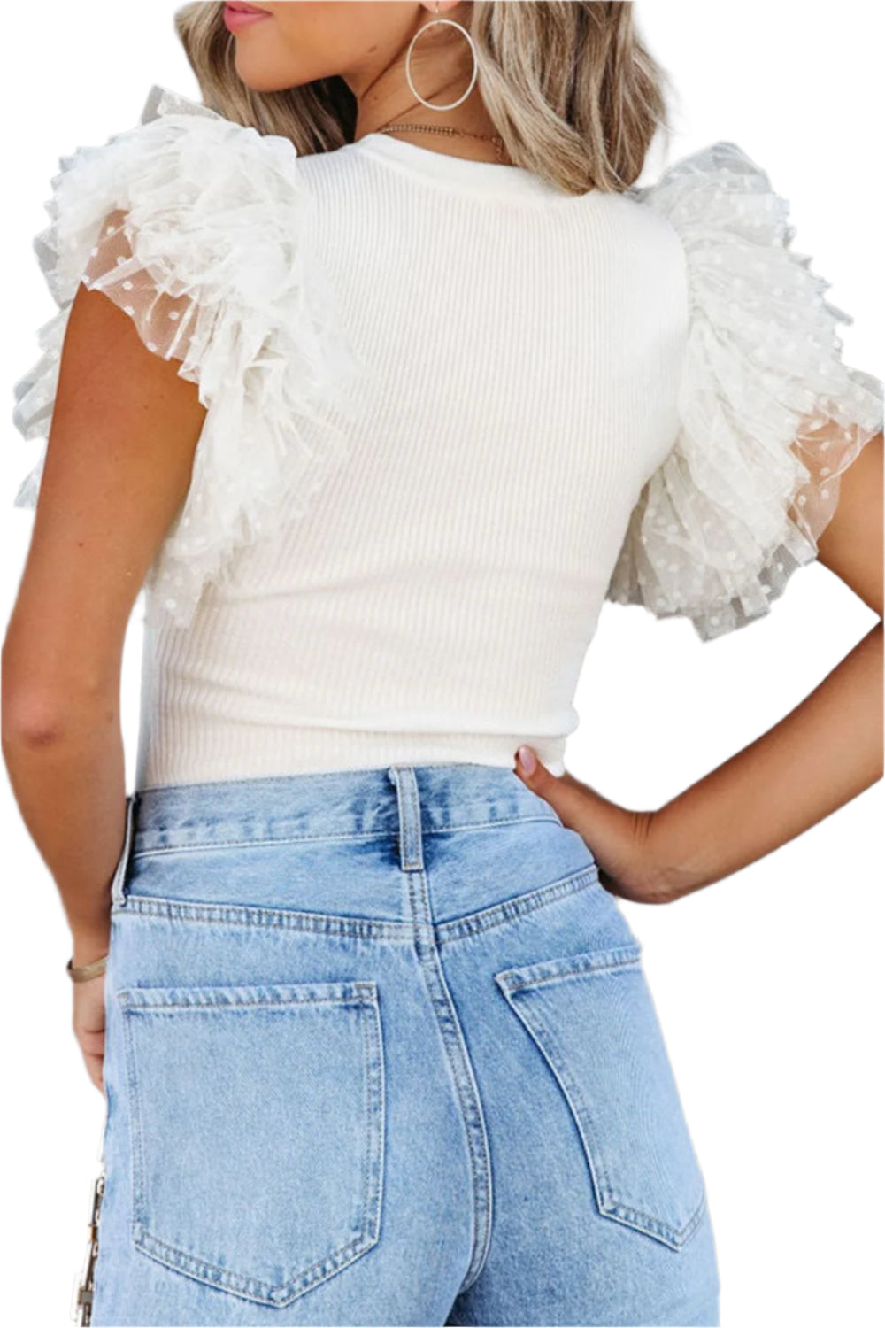 Ruffled Round Neck Cap Sleeve Blouse