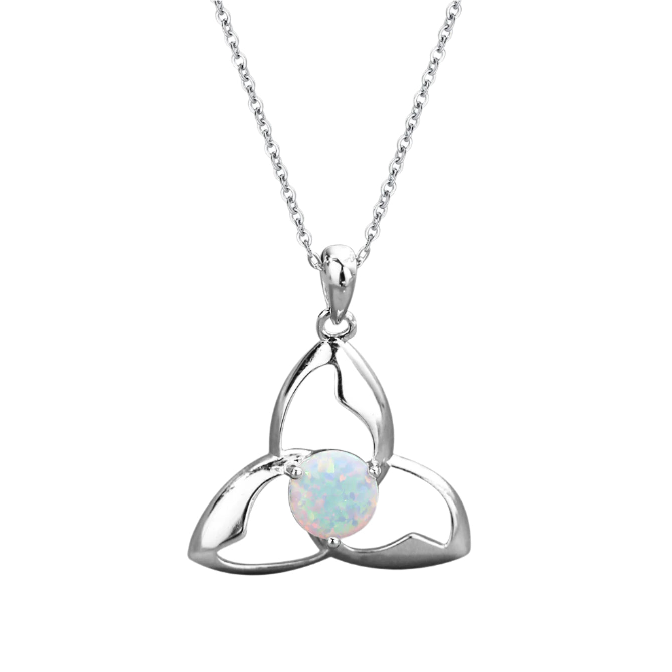 925 Sterling Silver Triquetra Pendant Necklace with Opal Crystal