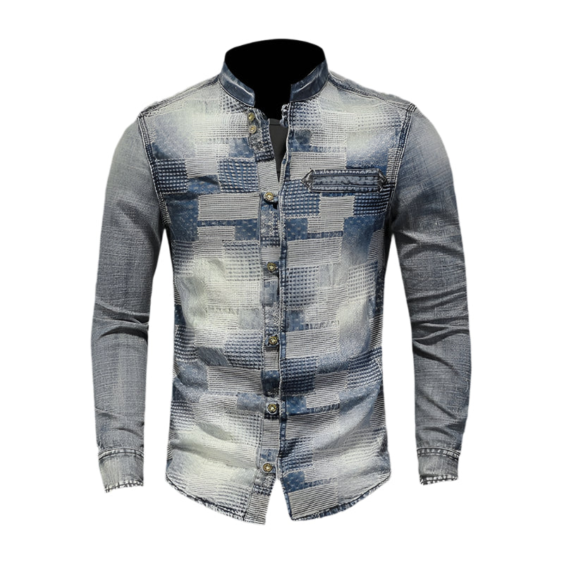 Men's Patchwork Denim Button Down Shirt