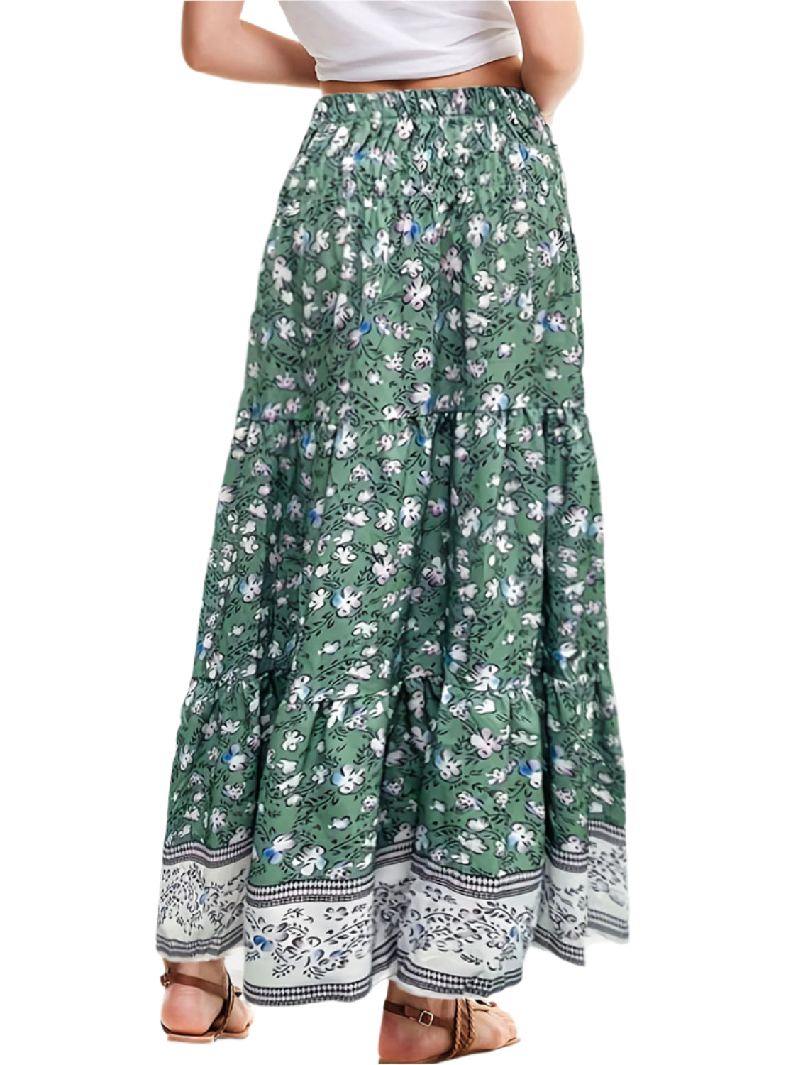 Full Size Tiered Printed Elastic Waist Skirt