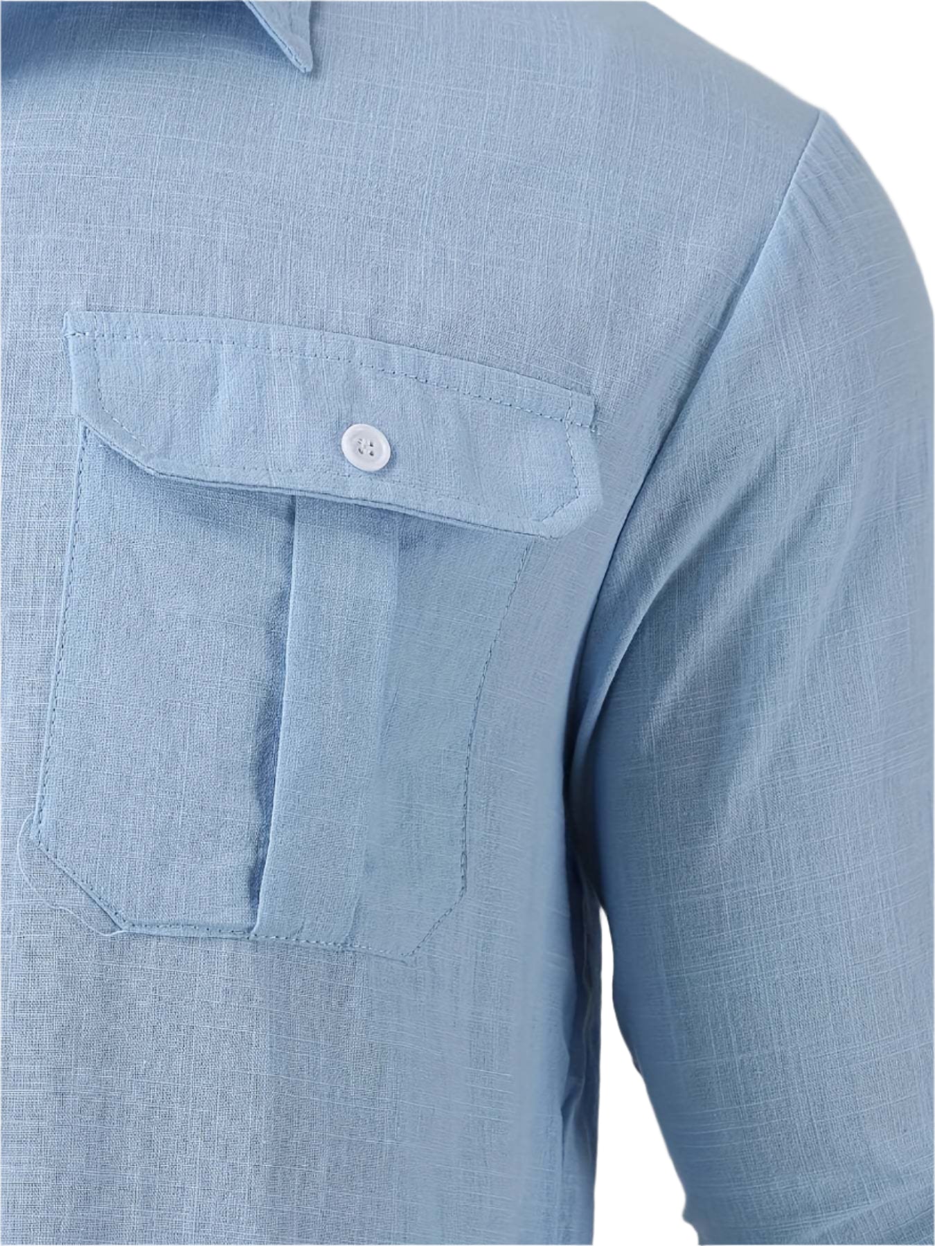 Men's Cotton and Linen Blue Collard Button Down Shirt