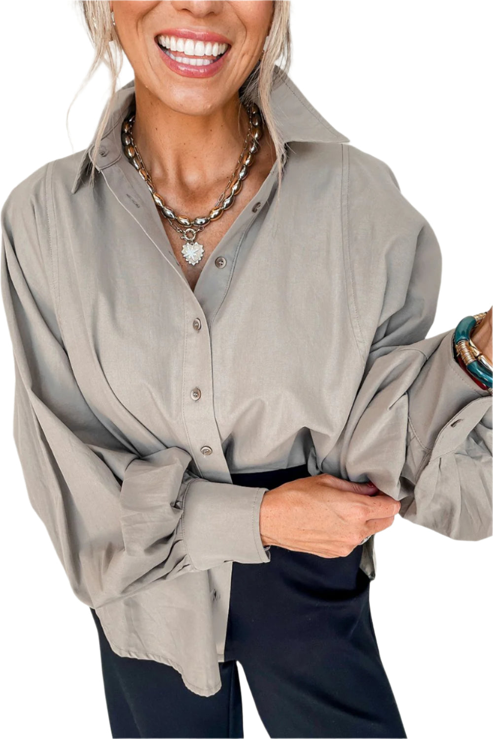 Button Down Collared Neck Long Sleeve Shirt
