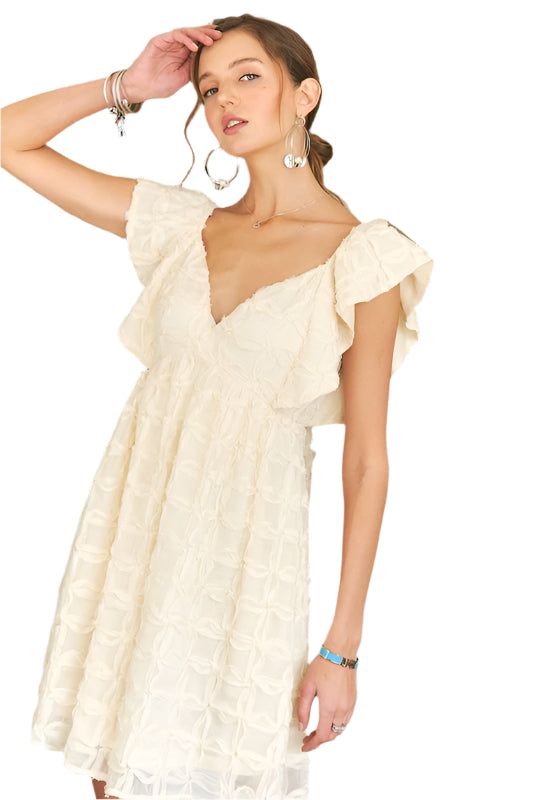 ADORA Tie Back V-Neck Ruffle Sleeve Dress