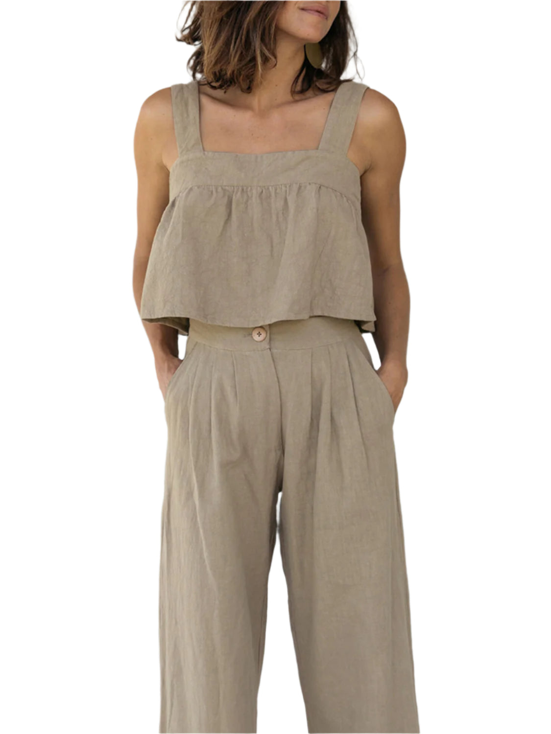 Square Neck Wide Strap Top and Pants Set