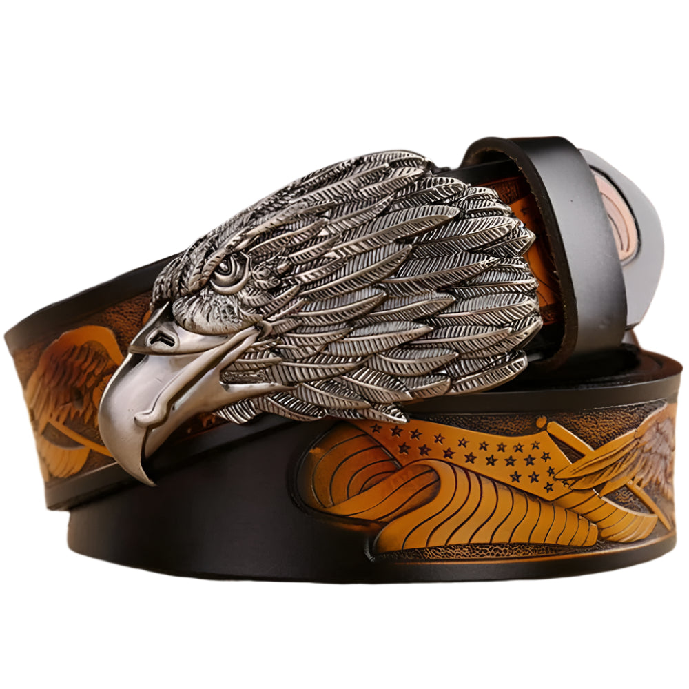 Men's Cowhide Leather American Eagle Buckle Belt