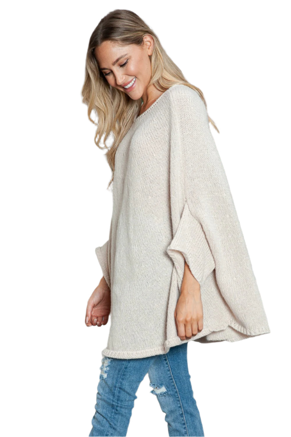 Round Neck Batwing Sleeve Sweater