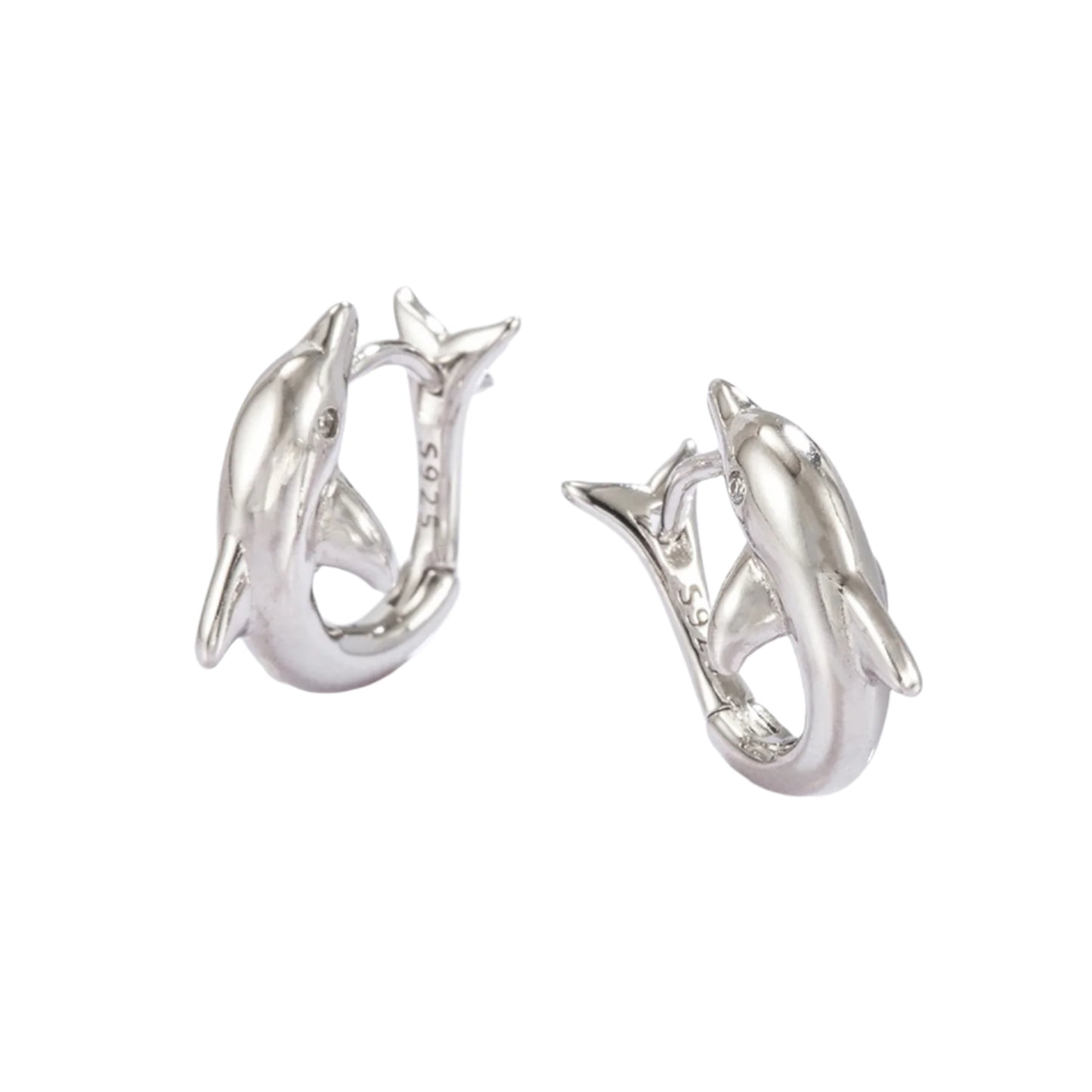 925 Sterling Silver Zircon Dolphin Earrings