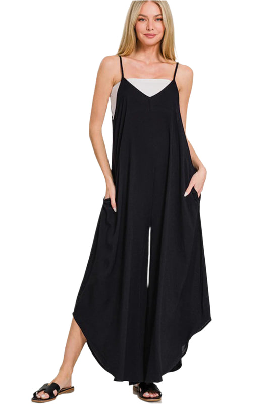 Zenana Spaghetti Strap Wide Leg Overalls with Pockets
