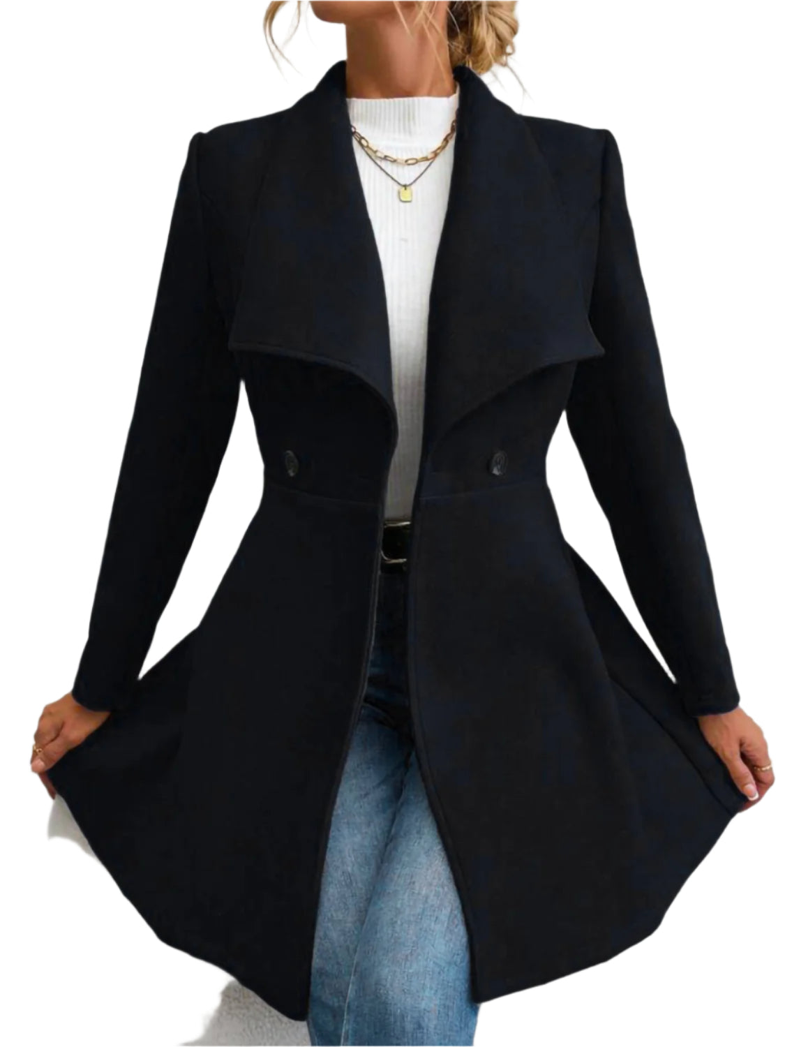 Collared Neck Button Up Long Sleeve Coat