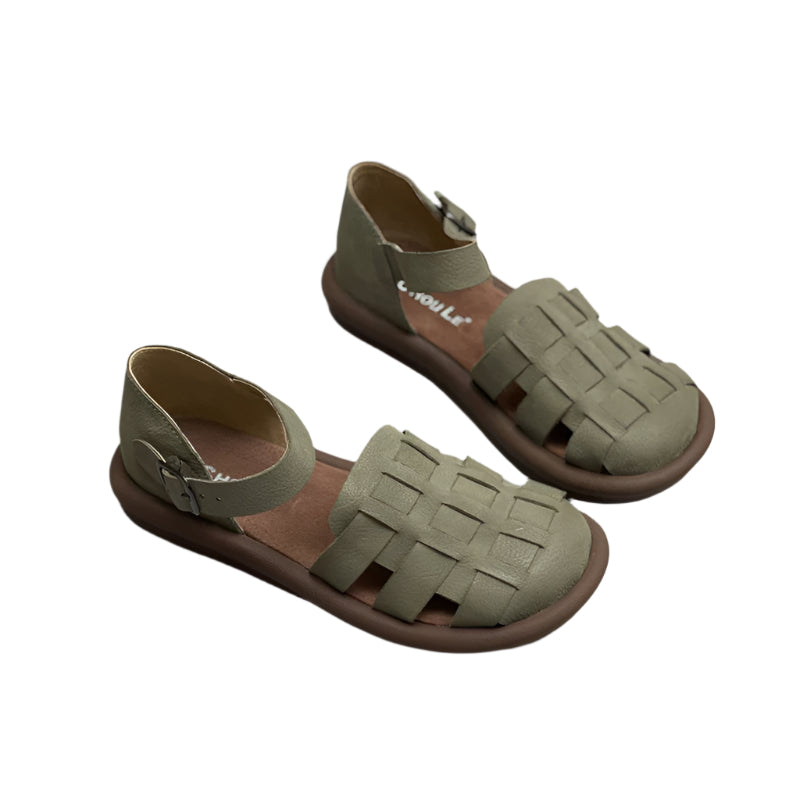 Hand Woven Round Toe Cowhide Sandals