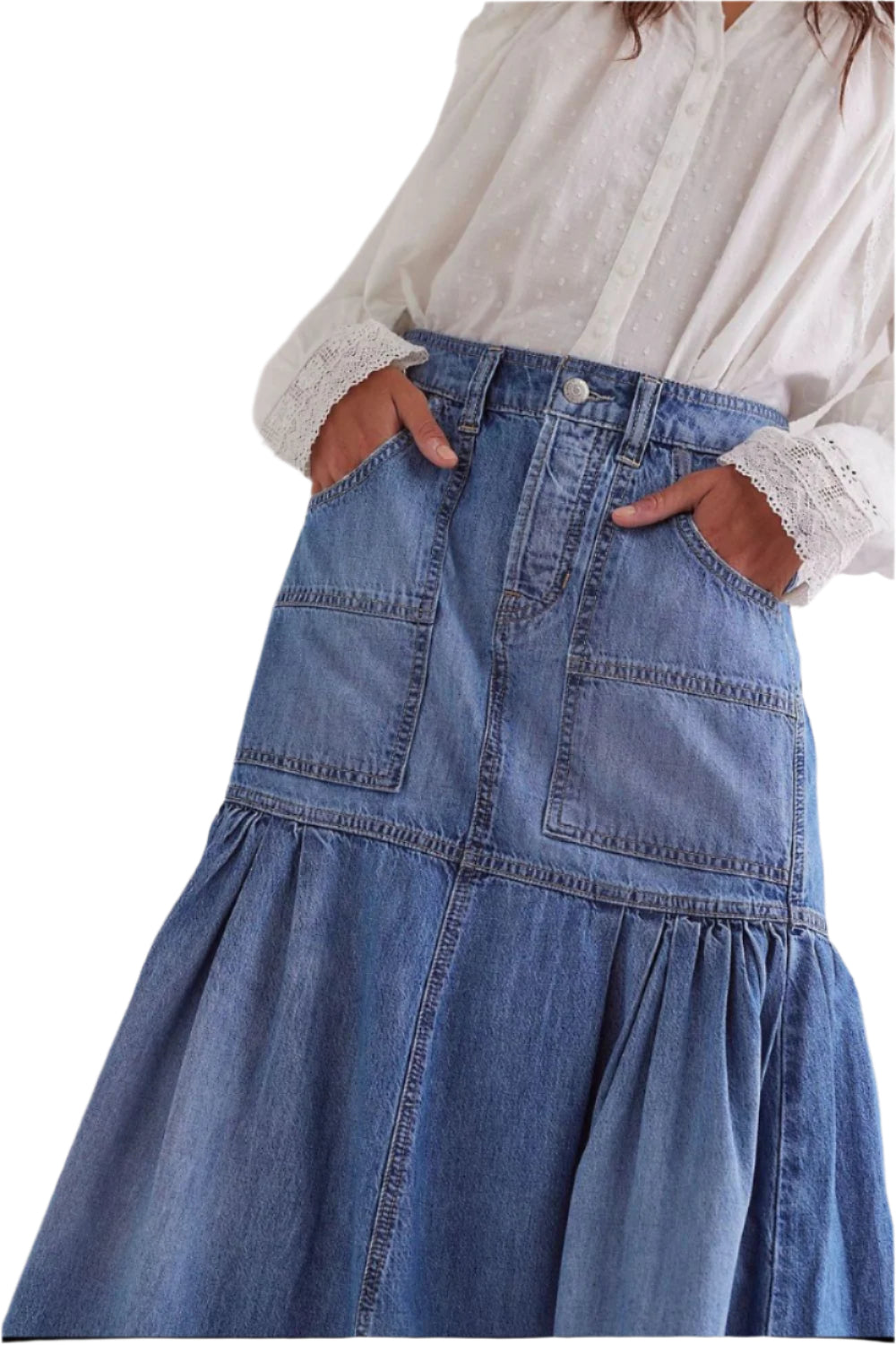 Midi Denim Skirt with Pockets