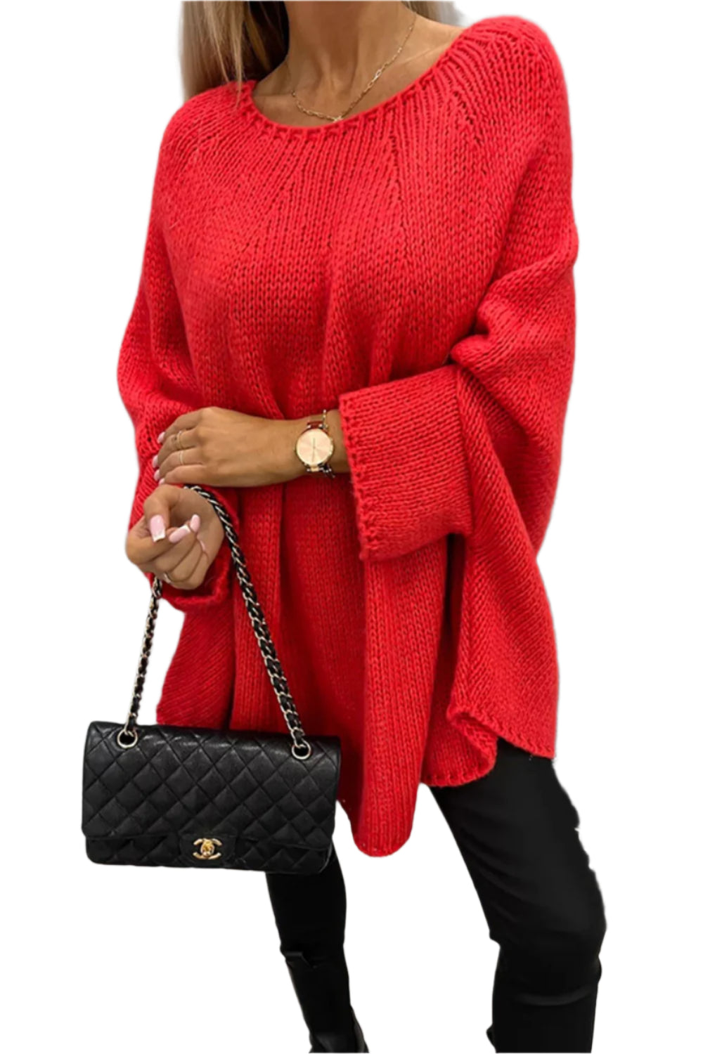 Round Neck Batwing Sleeve Sweater