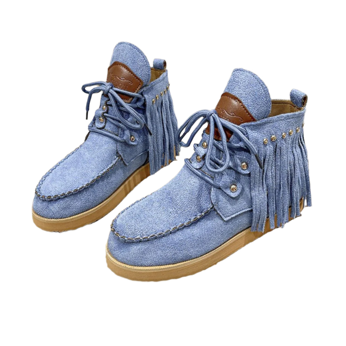 Fringe Studded Round Toe Canvas Boots