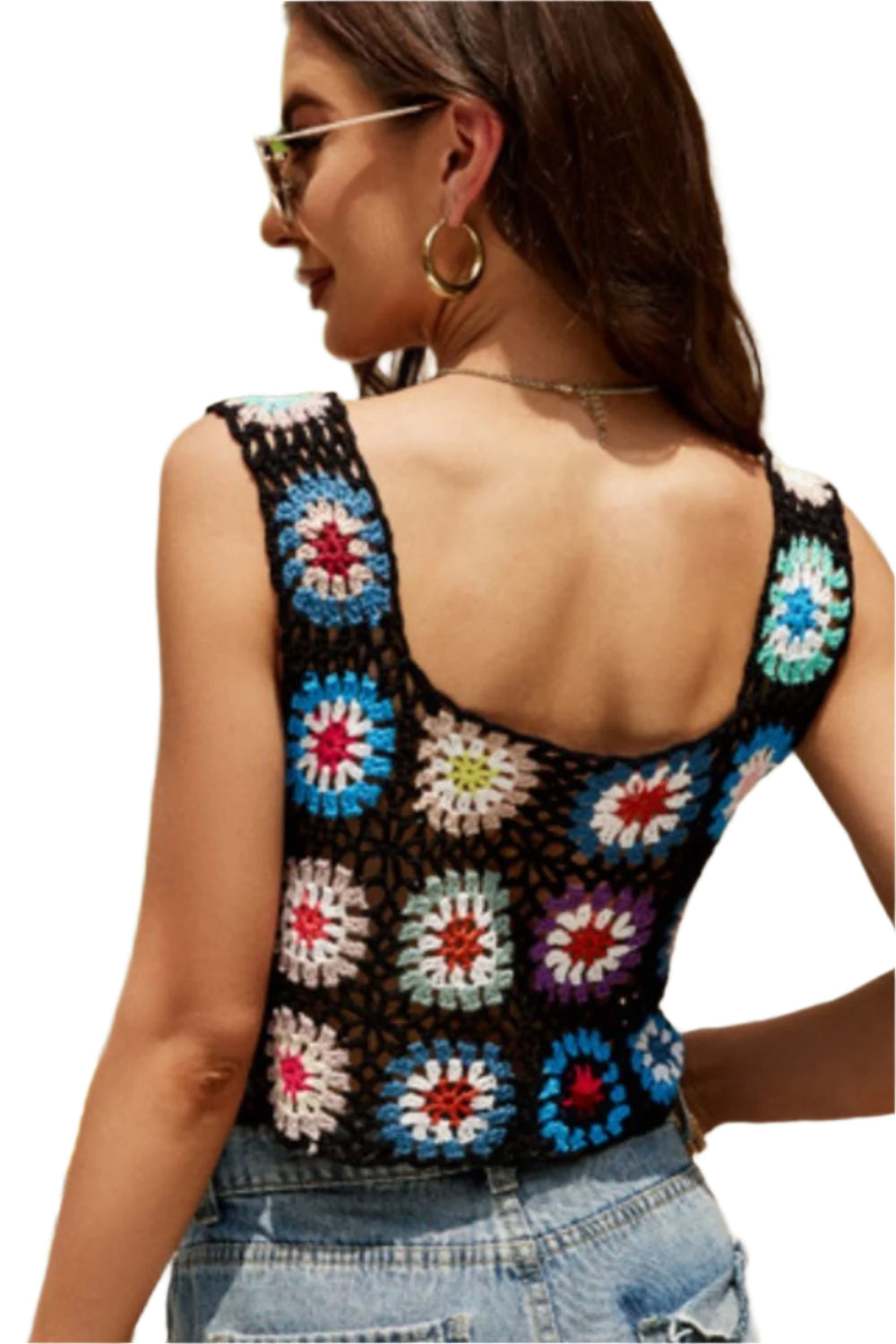 Geometric Square Neck Wide Strap Sweater Vest