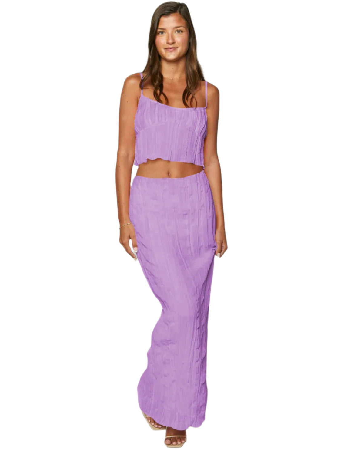 Square Neck Sleeveless Top and Ruched Skirt Set