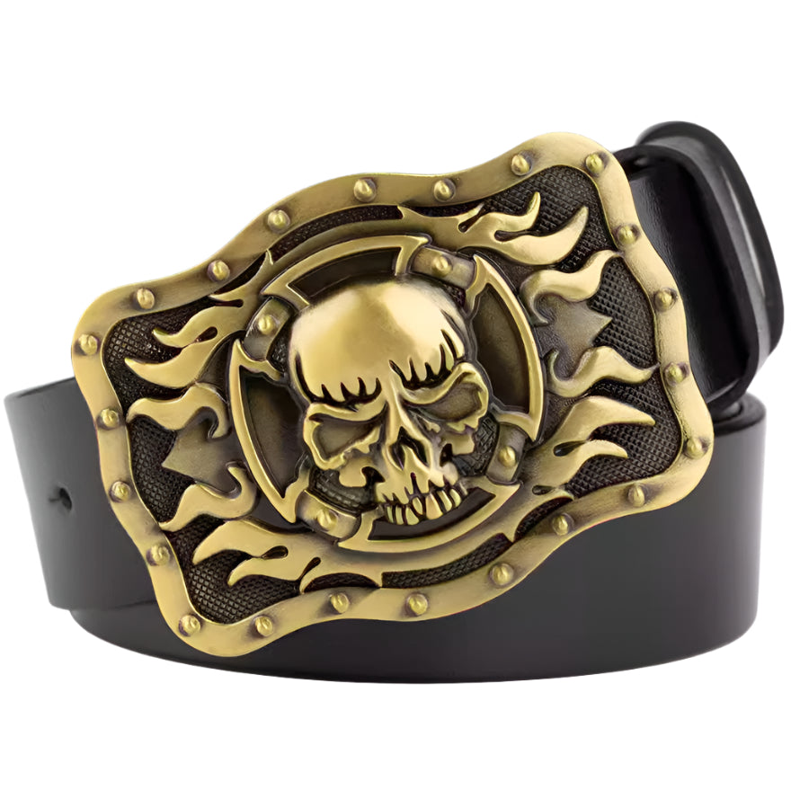 Cowhide Leather Belt with Skull Buckle